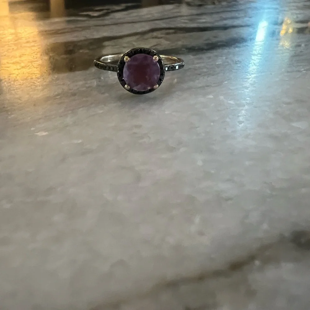 Amethyst and Black Diamond Rose Gold Ring - Picture 4 of 7